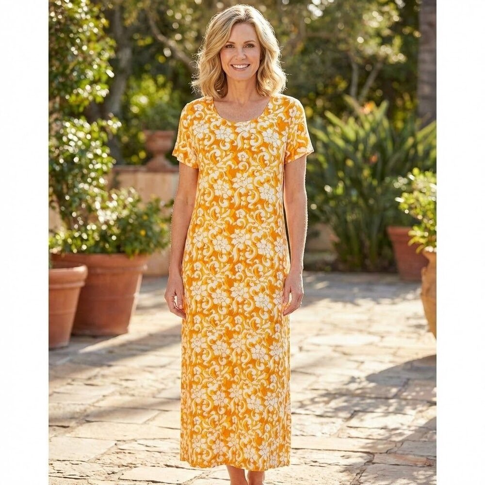 Vintage 90s Citrus Floral Slip Dress Sun Dress Tropical Vacation Boho Maxi L